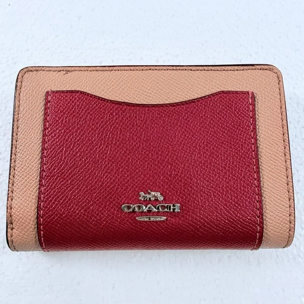 Coach Medium Corner Zip Women's Wallet Pink Red Beige